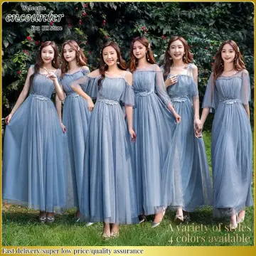 Off Shoulder Dusty blue Bridesmaid Dresses, Side Slit Bridesmaid Dress –  SofieBridal