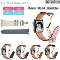 Rose Gold Genuine Leather Single Tour Deployment Watch Band for Apple Watch 6 5 4 3 2 1 44mm 40mm Strap for iWatch Accessories