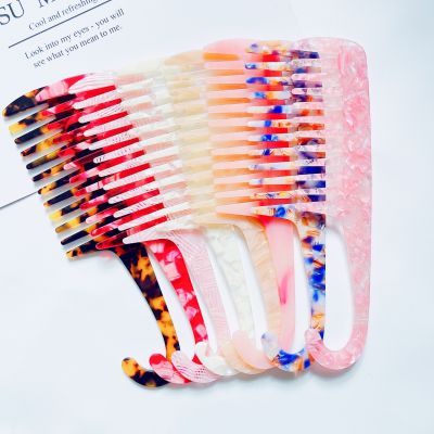 【CC】 2022 Korean Fashion Acetate Marble Hair Combs Wide Lady  39;s Big-tooth Comb Hairdressing Handle