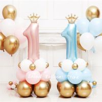 30 Inch Pink Blue Digital Helium Foil Balloons Mini Crown Decoration 1 Year Old Boys Girls Birthday Party Kids Baby Shower Artificial Flowers  Plants