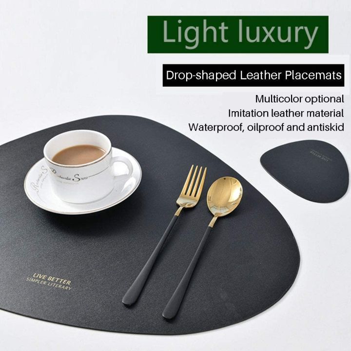 leather-placemat-and-coaster-set-nordic-creatives-dinette-mat-triangle-elliptical-pad-waterproof-oil-insulated-dining-table-pads