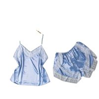 【jw】❐✶✢  2411b-7 Spaghetti Pajama Set Sleeveless Trim  Pyjamas Short Pijama Sleepwear Nighties