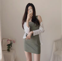 BANJEOLON Sexy Versatile Vest Skinny Bottoming Skirt Slim Long Hip Skirt Sleeveless Knit Dress BAN022