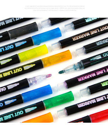 Double Line Outline Pen Color Dream Metal 12 24 Color Set Fluorescent Pen Greeting Card Pen Childrens Graffiti Painting Brush