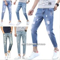 ✑ 【28 to 36 waistline】Multi types!!! Mens Fashionable versatile slim fit Korean Jeans big boys ankle length casual denim Ripped pants for men