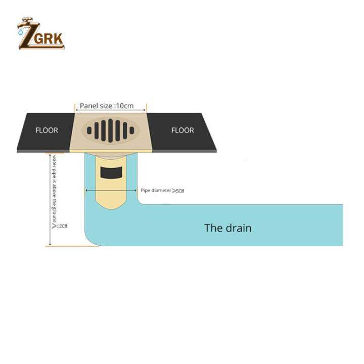 zgrk-ท่อระบายน้ำที่พื้นทำจากทองเหลืองท่อระบายน้ำที่พื้นทรงสี่เหลี่ยมขนาด10ซม-สำหรับท่อระบายน้ำในห้องอาบน้ำพร้อมอุปกรณ์เสริมฝักบัวอาบน้ำที่กรองเส้นผม