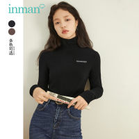 INMAN Womens Top Autumn Winter Turtleneck Stretchable Fit Shape Based Shirt Dark Brown or Black Long Sleeve Bottoming T-Shirt