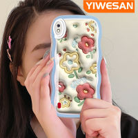 YIWESAN เคส A71 A01ปลอกสำหรับ Samsung A10น่ารักลายการ์ตูน3D ดอกไม้ฤดูใบไม้ผลิแฟชั่นลายคลื่นขอบซิลิโคนเคสนิ่มโปร่งใสป้องกันเลนส์กล้องเคสโทรศัพท์แบบใสสีสันกันกระแทก