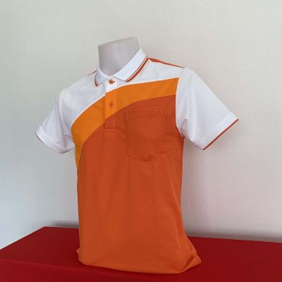 เสื้อโปโลตัดต่อเฉียง polo shirt แบบชาย ตัดต่อเฉียง สีส้ม เนื้อนุ่ม สวมใส่สบาย มีบริการส่งเก็บเงินปลายทาง