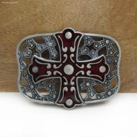 BuckleClub retro zinc alloy red enameled CROSS jeans gift belt buckle FP-02240 for men 4cm width loop drop shipping