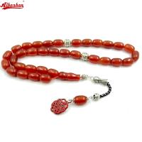 สร้อยหินโมราสีแดง5A ธรรมชาติ ALBASHAN Tasbih พร้อมสร้อยข้อมืออิสลามมุสลิมจี้แดง33 45 66 51 99 100สายลูกประคำหินลูกปัดภาวนา