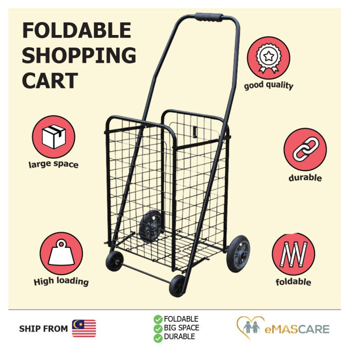 [eMASCARE] Foldable Large Shopping Cart Grocery Market Trolley Portable ...