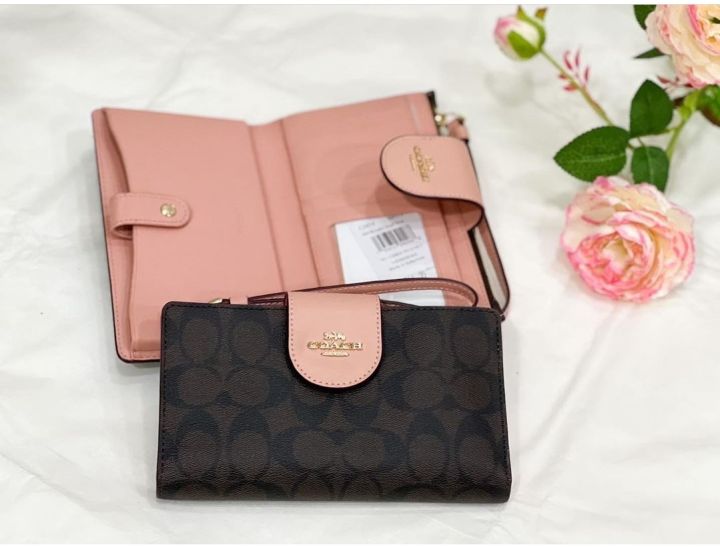 Coach Signature Colorblock Tech Wallet in Brown Shell Pink (C2874) - USA  Loveshoppe
