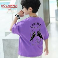 SOLANNA เสื้อเช็้ตเด็กชาย เสื้อผ้าเด็กผช พิมพ์ลายการ์ตูนแฟชั่นเกาหลี เสื้อคอกลมแขนสั้นผ้าฝ้ายระบายอากาศสำหรับเด็ก23811