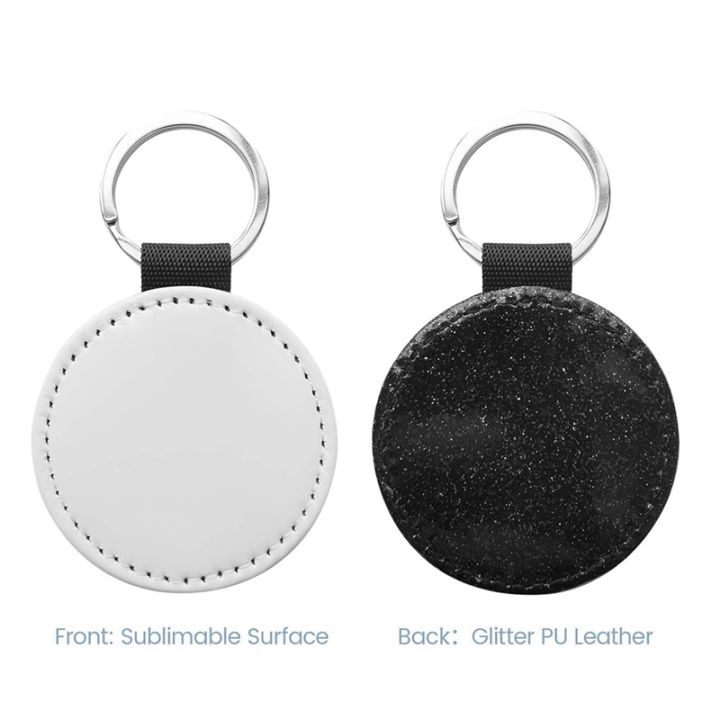 20-pack-sublimation-blanks-keychain-glitter-pu-leather-keychain-diy-heat-transfer-keyring-black-round