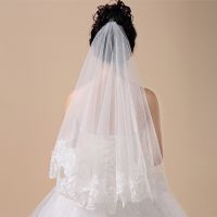 Women 150cm Bridal Short Wedding Veil White One Layer Lace Flower Edge Appliques Hair Accessories