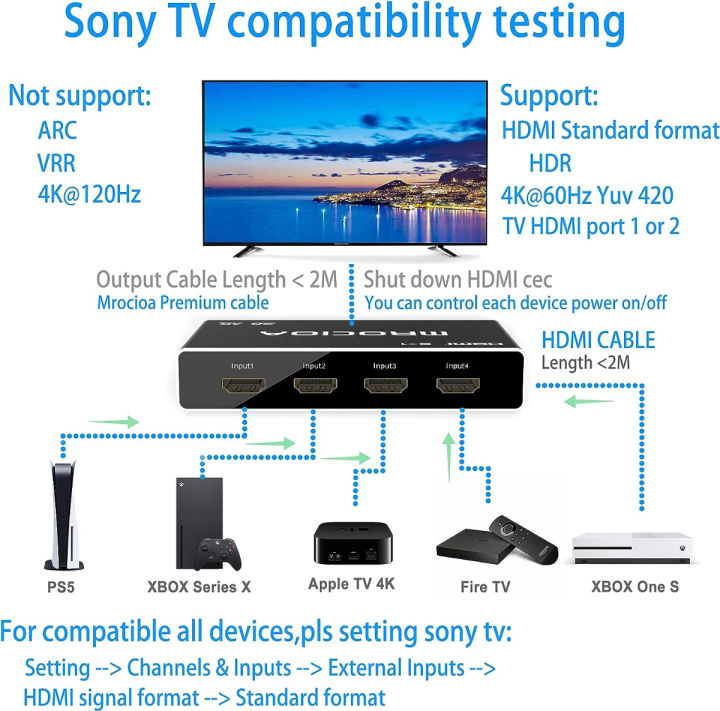 mrocioa-hdmi-switch-4k-5-in-1-out-hdmi-switcher-5-port-with-ir-remote-control-hdmi-1-4-splitter-support-4k-30hz-2160p-1080p-switch-4k-5-port-1-4-black