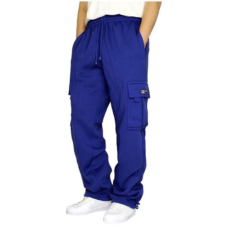 Mens Rope Loosening Waist Solid Color Pocket Trousers Sports Trousers Workout Track Bottom Trousers Joggers Sweatpants