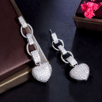 SEQUITO ขายร้อนชุบทองฝัง AAA Tiny Cubic Zirconia Heart Shape Long Dangle Drop ต่างหูแฟชั่นผู้หญิงฤดูร้อนหูเครื่องประดับสำหรับอาหารค่ำ Party SE635TH