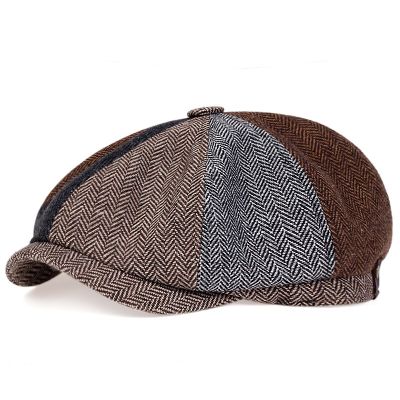Retro Herringbone Newsboy Caps Men Newsboy Hat Stitching Berets Cap Autumn Winter Men Vintage Painter Octagonal Hats Gorras