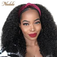 【YD】 Kinky Curly Half Wig 12 -26inch Human Hair Nadula Headband Affordable