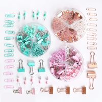 72Pcs Binder Clips Paper Clips Push Pins Sets With Acrylic Box reusable for Office Accessories Organizer School Supplies