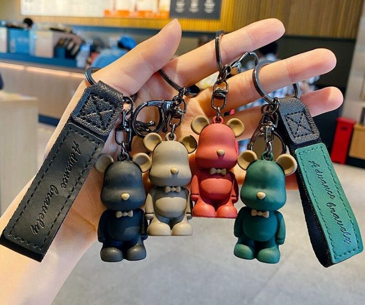 Decoration Animal Key Ring Leather Lanyard Bear Keychain Bow Tie Bear  Keychain