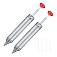 2 Pcs Solder Sucker Strong Solder Sucker Manual Vacuum Suction Tin Gun No Clog Aluminum Desoldering Pump Solder Suction Device, Heat Resistant Silicone Suction-Nozzle