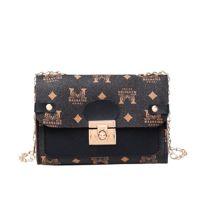Letter Graphic Turn-Lock Flap Chain Bag