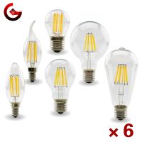 6ชิ้นล็อต E27 E14ย้อนยุคเอดิสัน LED เส้นใยหลอดไฟโคมไฟ AC 220โวลต์-240โวลต์ C35 G45 A60 ST64 G80G 95 G125หลอดแก้ววินเทจเทียนไฟ