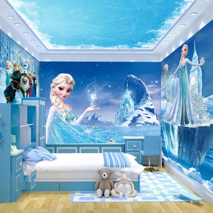 Frozen cartoon bedroom background wallpaper children's room wallpaper whole  room Princess Aisha room 3d seamless wall covering | Lazada PH