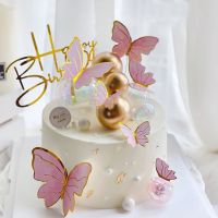 Happy Birthday Cake Decorate Paperboard  Baby Shower Handmade Painted topperPink Purple Butterfly Cake Topper WeddingParty Party  Games Crafts