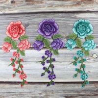 Clothes Badges Embroidered Patches Colorful Floral Clothes Sticker Iron On Patch Long String Flowers Embroidery Patches