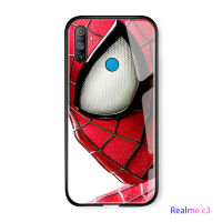 UCUC เคสโทรศัพท์เคสสำหรับ Realme C3 C3i,เคสแข็งกันกระแทกซูเปอร์ฮีโร่สไปเดอร์-แมนสำหรับเด็กผู้ชายมาร์เวลกระจกนิรภัยขอบนิ่มคลุมด้านหลัง