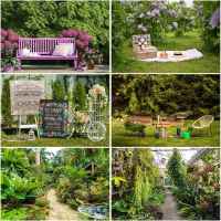 Spring Garden Backdrops Photography Green Grass Park Decoration Jungle Plants Swing Camping Travel Studio Photo Background Props Food Storage  Dispens