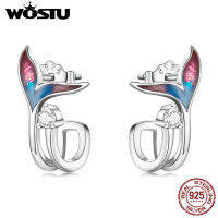 WOSTU 925เงินสเตอร์ลิงหลายสีหางนางเงือกสตั๊ดตะขอต่างหูสำหรับผู้หญิงเลดี้เครื่องประดับ Fine ของขวัญทำ FNE575