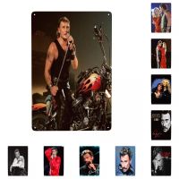 Celestineor Johnny Hallyday รถจักรยานยนต์ป้ายโลหะดีบุกสี่เหลี่ยมผืนผ้า Custom French Rock Singer ป้าย Plaque Bar Cafe ร้านอาหาร Wall Art Decor ใหม่