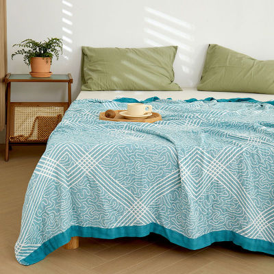 ผ้าห่มผ้าคลุมโซฟา Serat Bambu 4ชั้นแบบเขาวงกตระบายอากาศความเย็นสำหรับฤดูร้อนผ้าห่มปรับอุณหภูมิผ้าคลุมเตียง