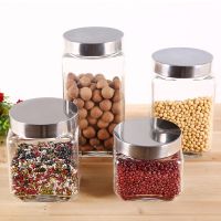 【LZ】 Armazenamento de vidro sem chumbo da cozinha jar quadrado multigrain alimentos mason box umidade-prova selado café chá pode recipiente de frasco de açúcar