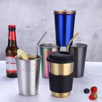 Coffee Cup With Silicone Lids Stainless Steel Non-slip Anti-scalding Sleeves Drinking Tumblers Beer Tea Travel Water Cup 500ml