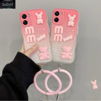 AnDyH New Design For OPPO A57 4G 2022 A77 4G 2022 A77S A57E 4G A57S 4G One Plus Nord N20 SE 4G Case 3D Cute Bear+Solid Color Bracelet Fashion Premium Gradient Soft Phone Case Silicone Shockproof Casing Protective Back Cover