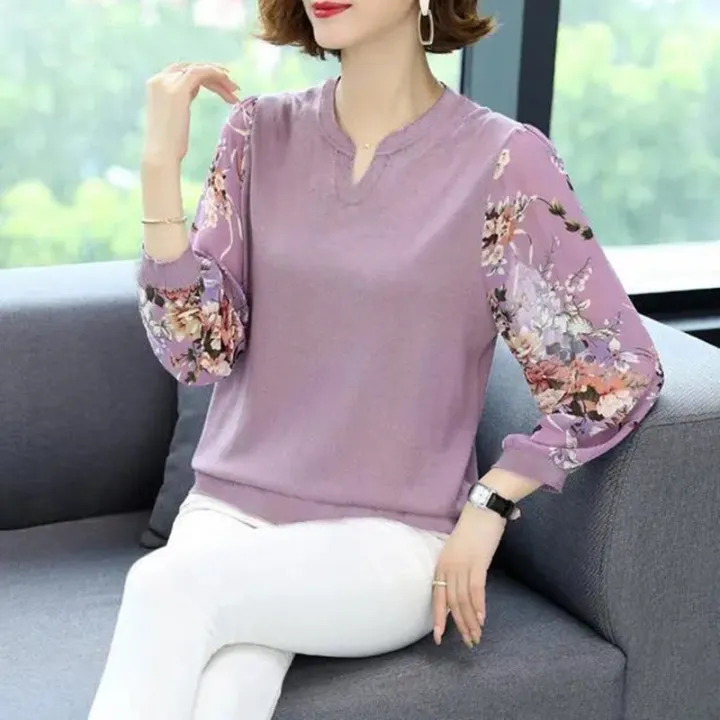 women-lantern-sleeve-blouse-long-sleeves-loose-bottoming-shirt-round-neck-printing-pullover-tops