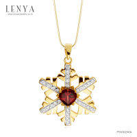 Lenya Jewelry  จี้โกเมน เงินแท้ 925 ชุบทอง 18 เค กับดีไซน์ที่รังสรรค์ออกมาในรูปแบบ snowflack ประดับพลอย โกเมน (Garnet) รูปหัวใจ และเพิ่มความประกาย วิบวับด้วย คิวบิกเซวอร์โคเนีย(Cubic Zirconia)