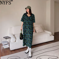 NYFS 2022 Summer Korea New Woman Dress Vestidos Robe Elbise Loose Cotton Large Size Twill Printing And Dyeing Long Dresses