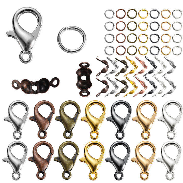 80Pcs/lot Alloy Lobster Clasp Jump Rings Connector Clasp Crimp End For