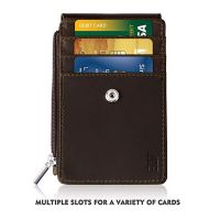 【CW】1 Side Zipper Pocket Badge Holder with Zip PU Leather ID Badge Card Holder Wallet Case with 5 Card Slots