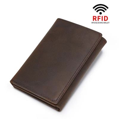 【CC】Genuine Leather RFID Blocking Trifold Walllet Men Multi Credit Card ID Walllet Purse Men Wallet slim
