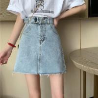 【CW】 mini 2021 spring and summer match denim a line fringed buttock adjustable Jeans