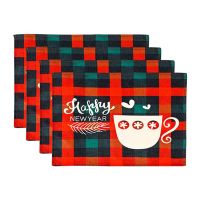 Christmas Placemats Set of 4, with Plaid Printed, Washable Xmas New Year Table Mats for Table Kitchen Decorations