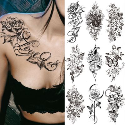 【YF】 Waterproof Temporary Tattoo Sticker I Love You Flash Tattoos Lip Print Butterfly Flowers Body Art Arm Fake Sleeve Tatoo Women